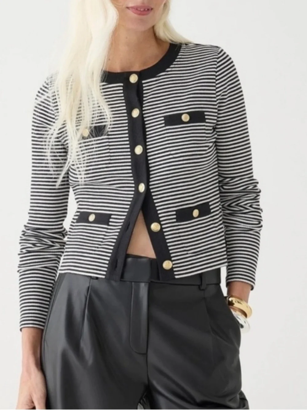 J. CREW Vintage Rib Lady Jacket in Stripe Black White Size 3X